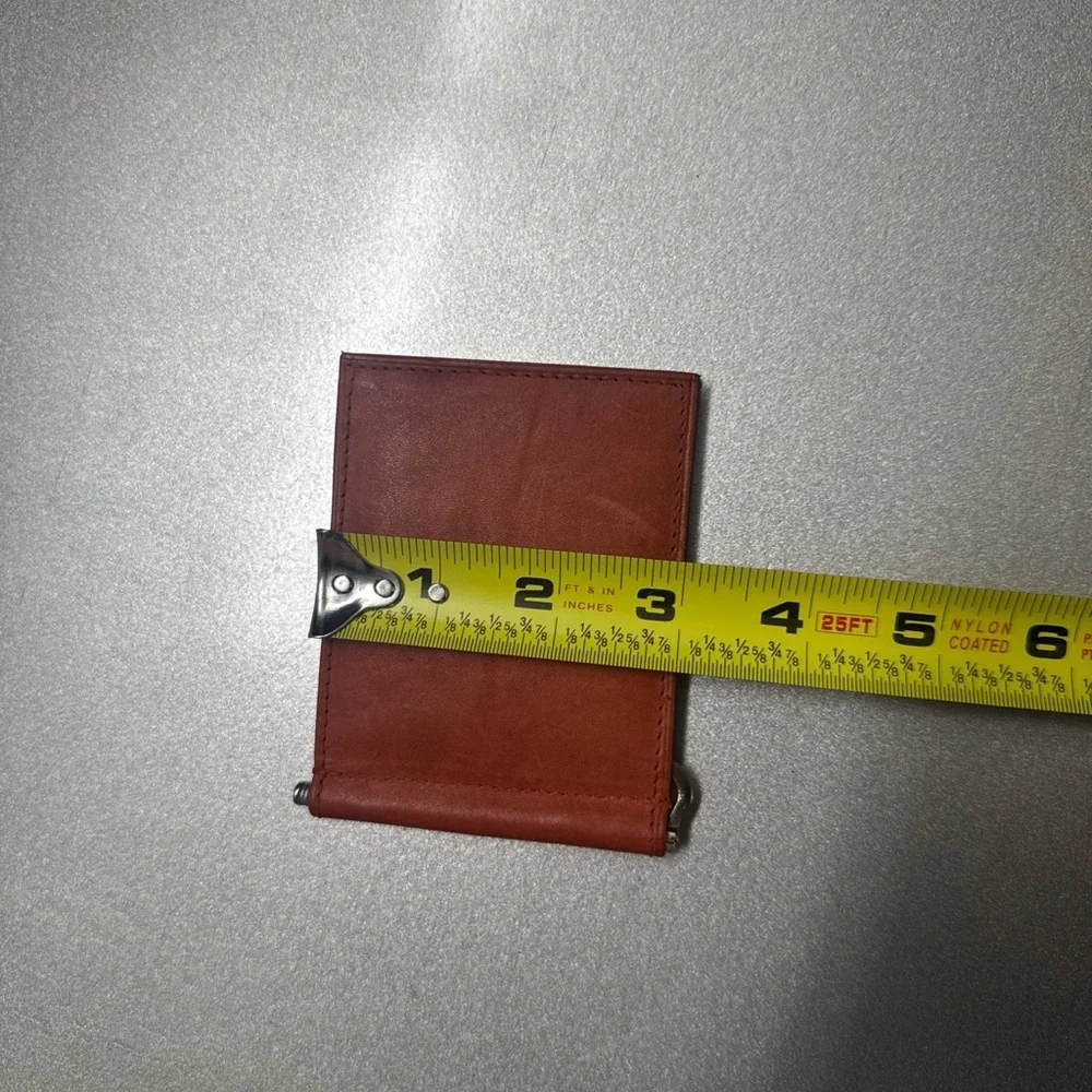 Vintage Brown Genuine Leather Bifold Money Clip Wallet - Brass Spring Clip